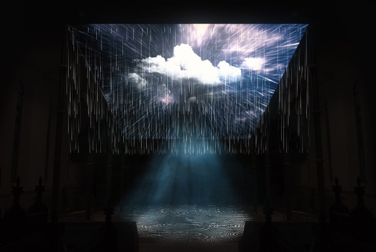 Thomas Buckley Rain and a projected image of a cloud in a dark room